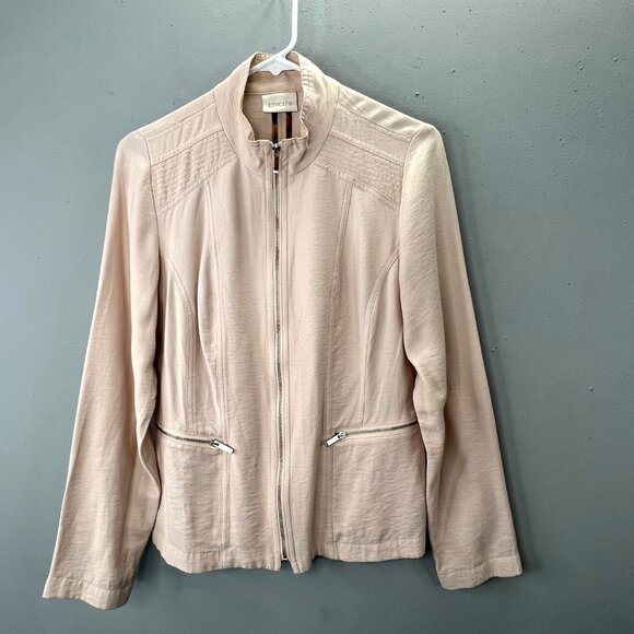 Chicos Easy Texture Crossover Zip Up Jacket Beige size 0 US S Pockets - Picture 1 of 7